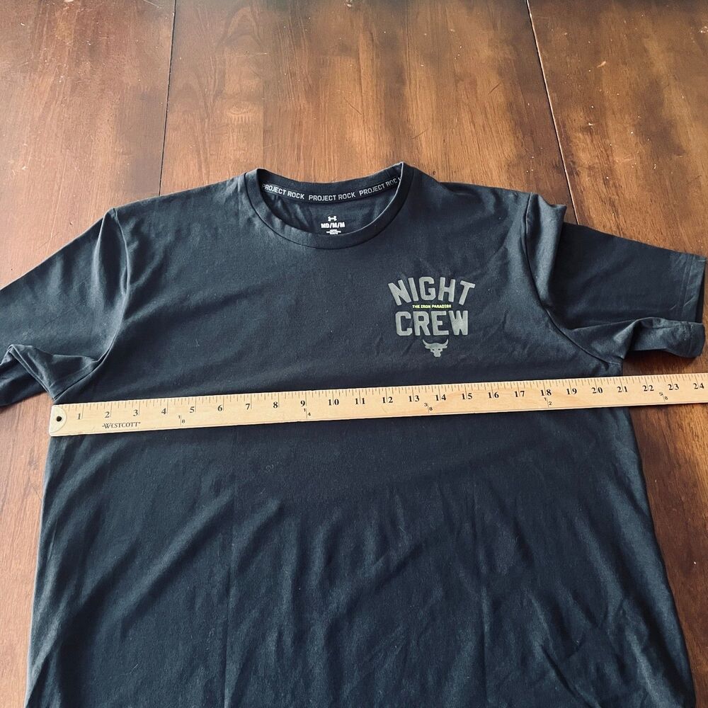 Under Armour Project Rock Night Crew Graphic Print Black T-Shirt Men's Medium - Picture 5 of 10